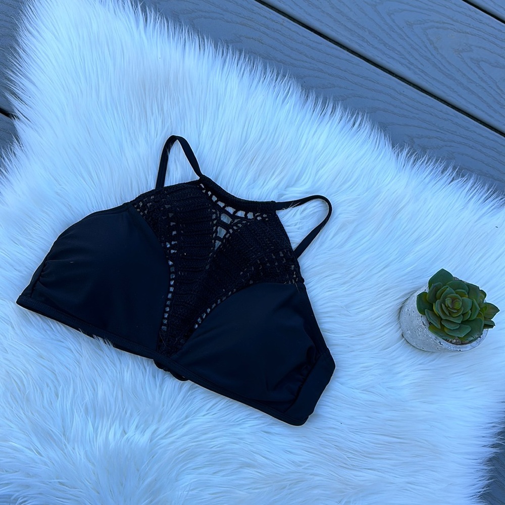 Xhilaration black crochet high neck bikini top - Picture 2 of 6